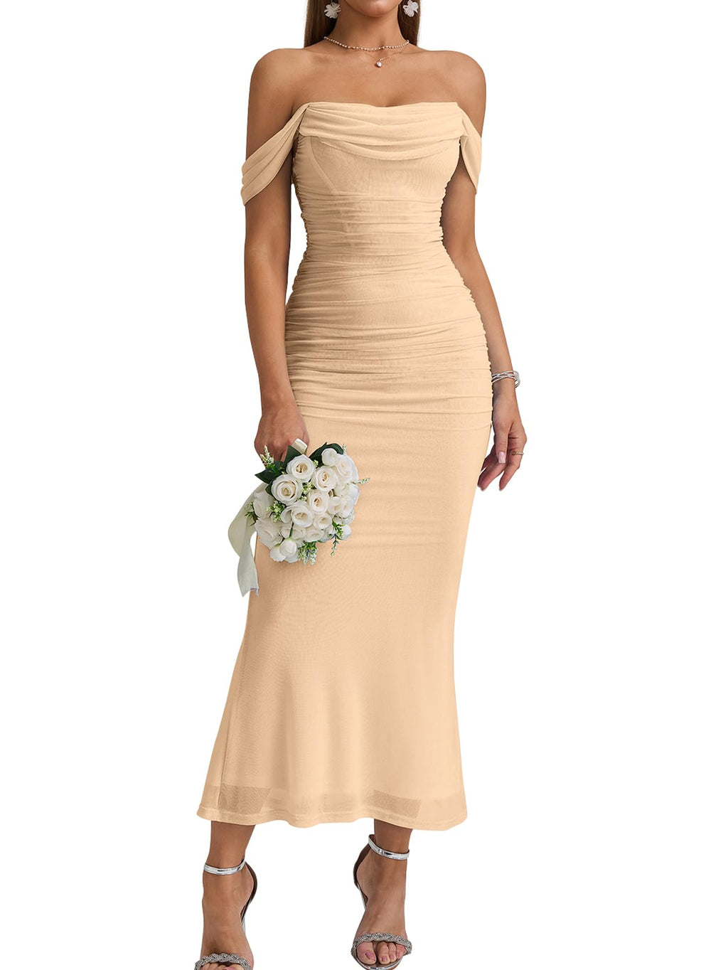 KUTUMAI Women Off Shoulder Maxi Long Corset Formal Wedding Guest Dress