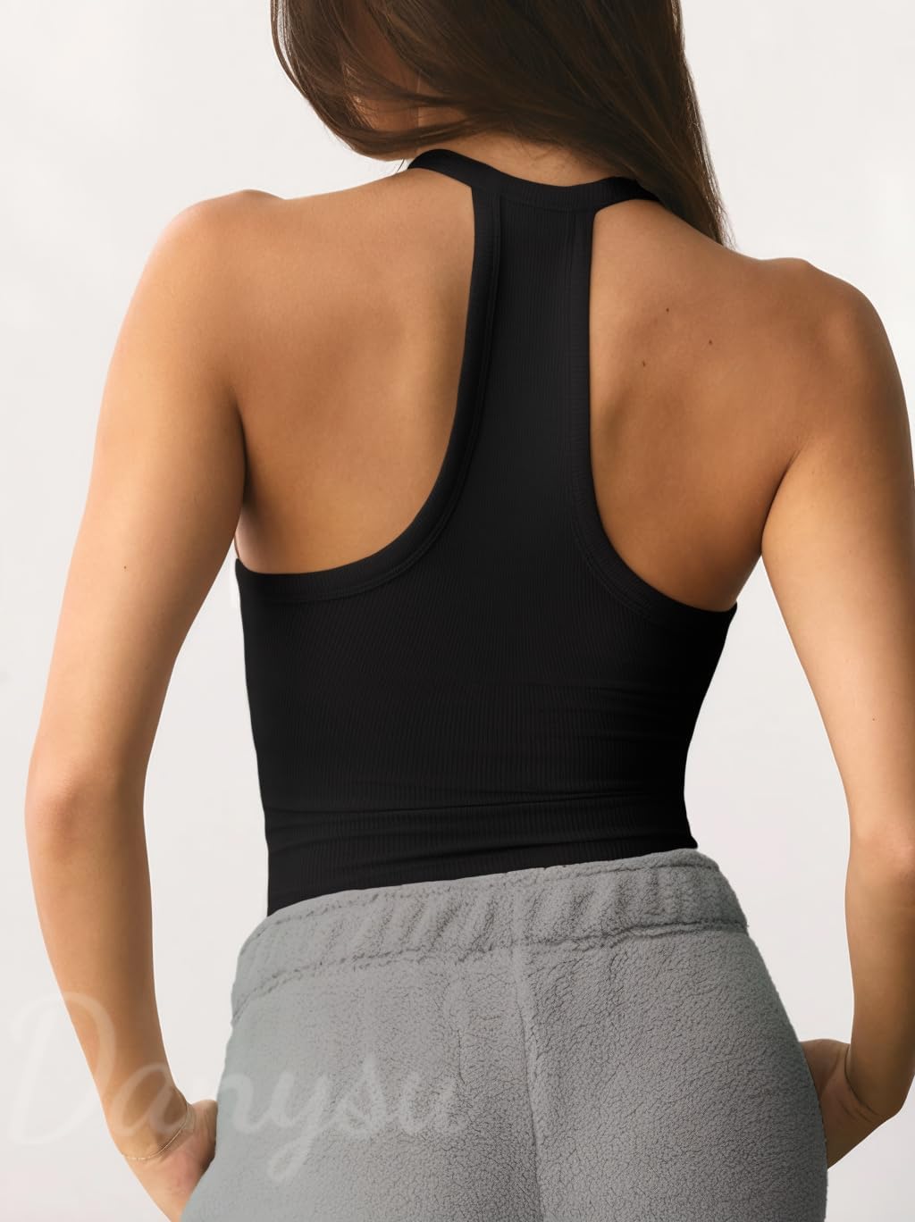 Danysu V Neck Racer Back Tank Tops for Women Padded Fitted Long Basic Cami