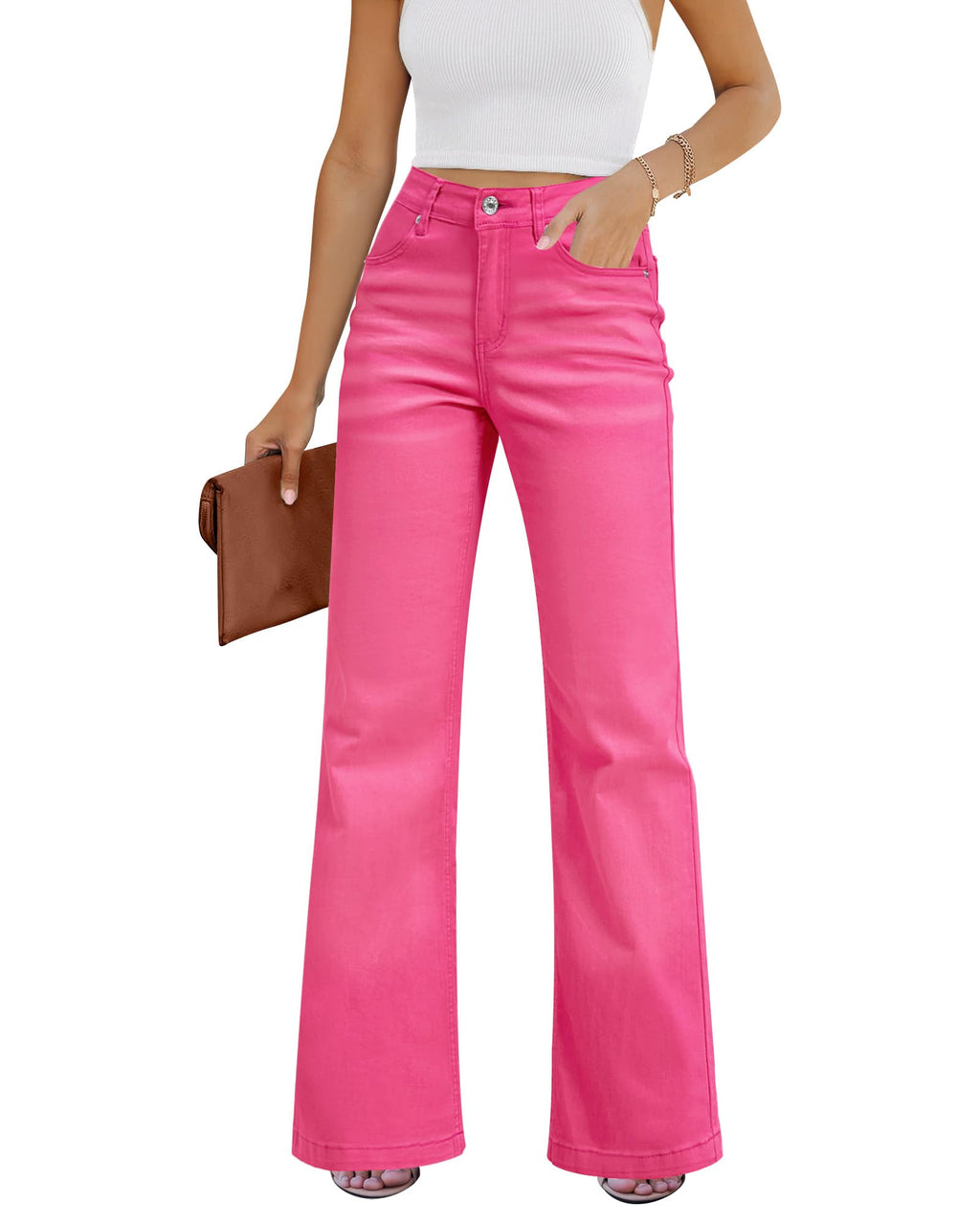 GRAPENT Flare Jeans for Women High Rise Wide Leg Baggy Stretchy Denim Pants