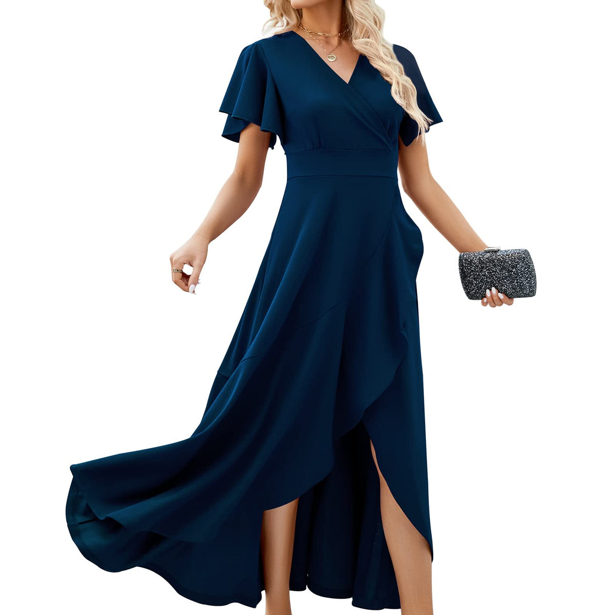 ZZV Formal Dresses for Women Gowns Evening V Neck Wedding Guest Dresses