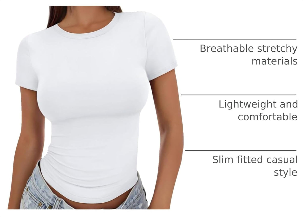 Trendy Queen Womens Fitted Short Sleeve Shirt Buttery Soft Top Stretchy Tee