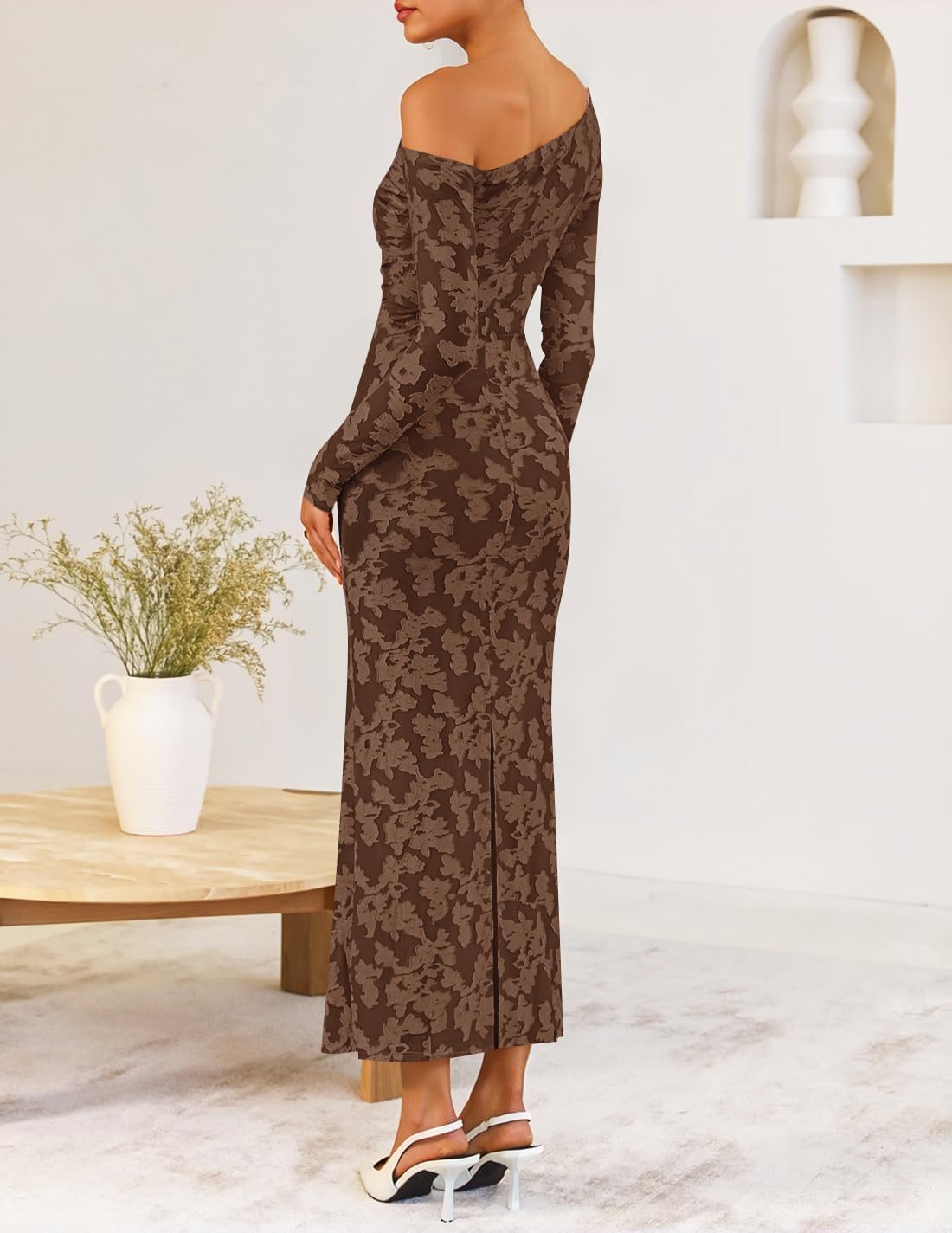 ZESICA Women's Fall Floral Off Shoulder Wedding Guest Dresses