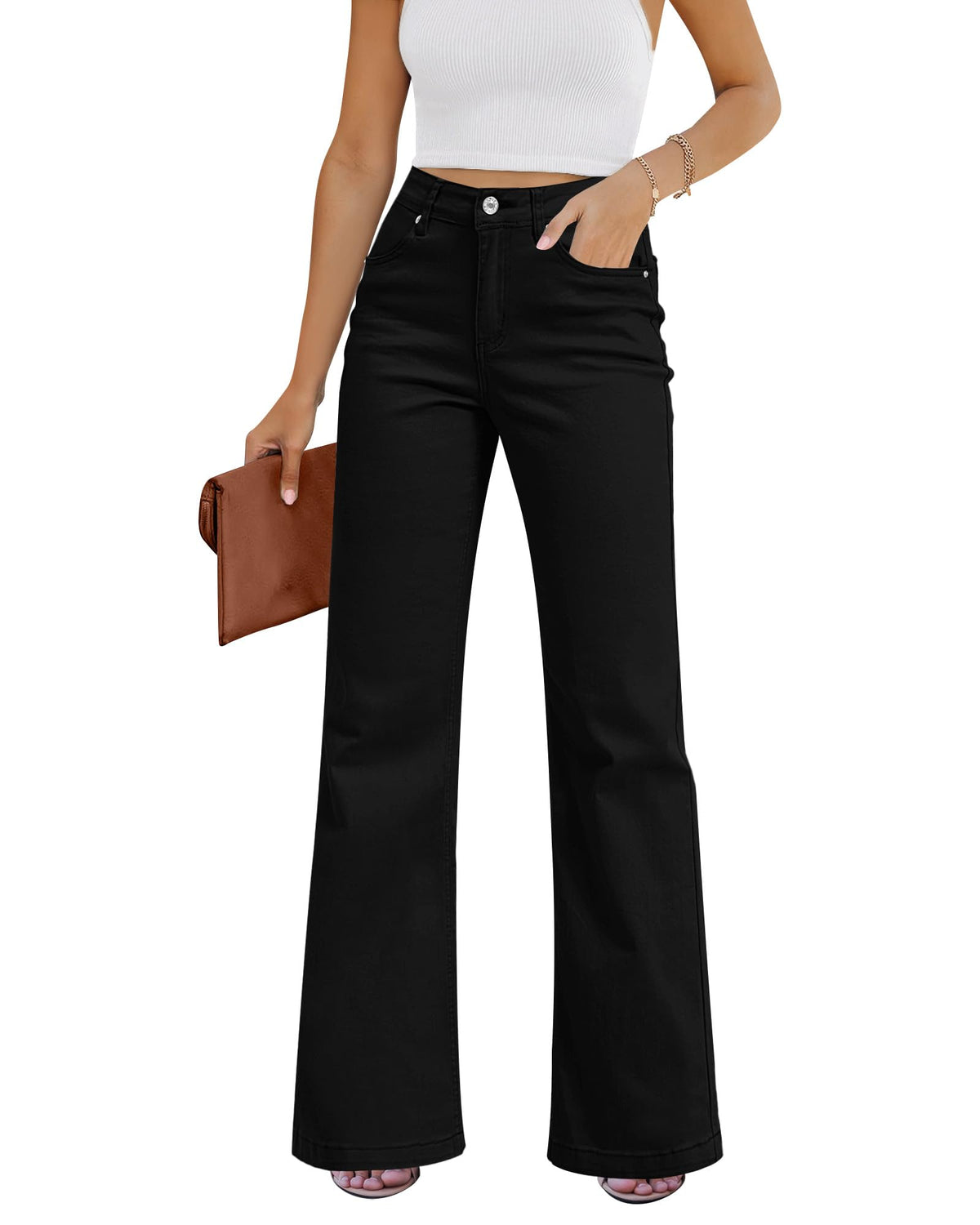 GRAPENT Flare Jeans for Women High Rise Wide Leg Baggy Stretchy Denim Pants
