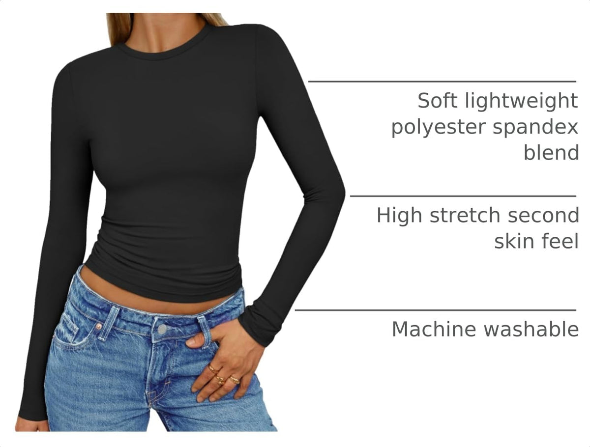 AUTOMET Womens Crew Neck Long Sleeve Shirts Compression Underscrubs Tops