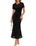 ZESICA Women Summer 2026 Floral Short Sleeve Bodycon Mesh Maxi Formal Dress