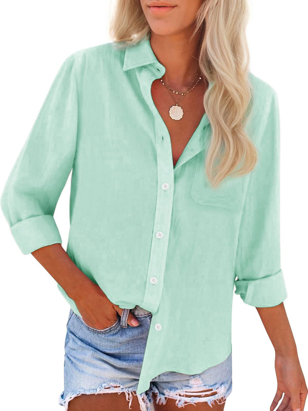 Womens Button Down Shirts Cotton Dress Shirts Oxford Shirts Long Sleeve Work Blouses Collared Tops Tunics with Pocket