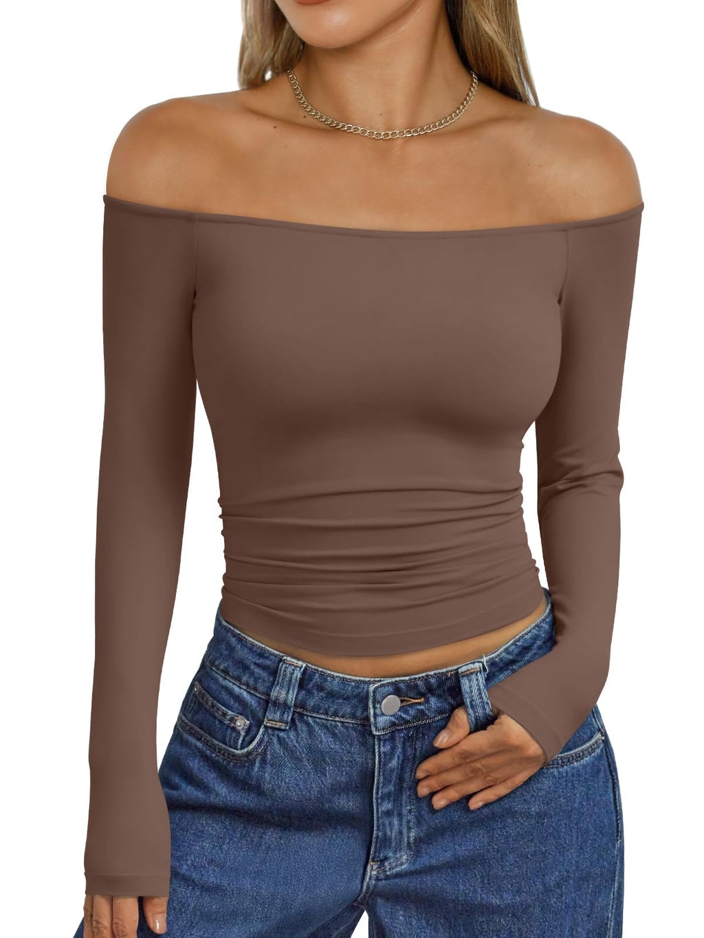 Trendy Queen Womens Off The Shoulder Tops Going Out Basic Sexy T Shirts