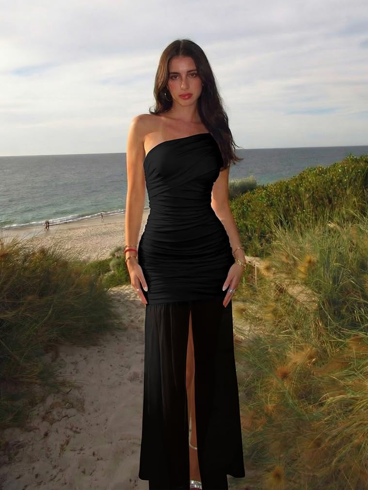 LAGSHIAN Womens Formal One Shoulder Sleeveless Evening Long Dress