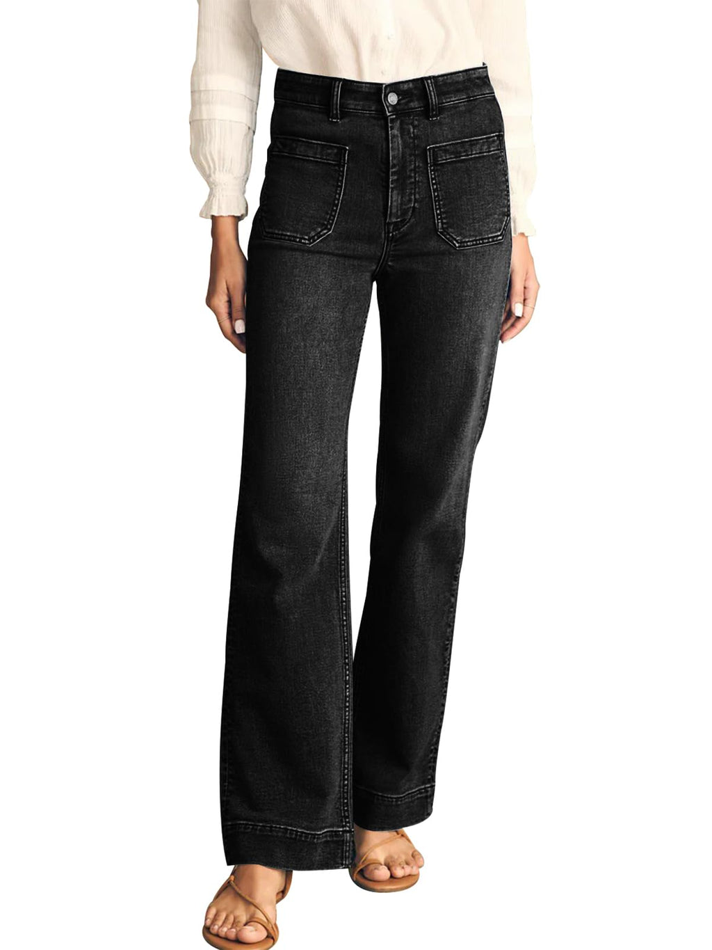 KUNMI Women's Wide Leg Jeans High Waisted Straight Leg Stretchy Denim Pants with Pockets