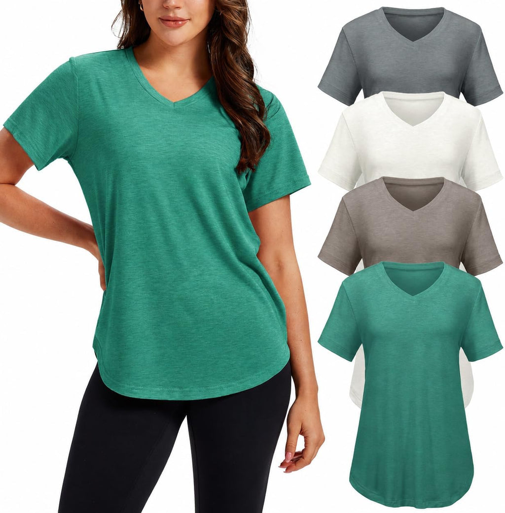 4 Pack V Neck T Shirts for Women Short Sleeve Plus Size Summer Tops