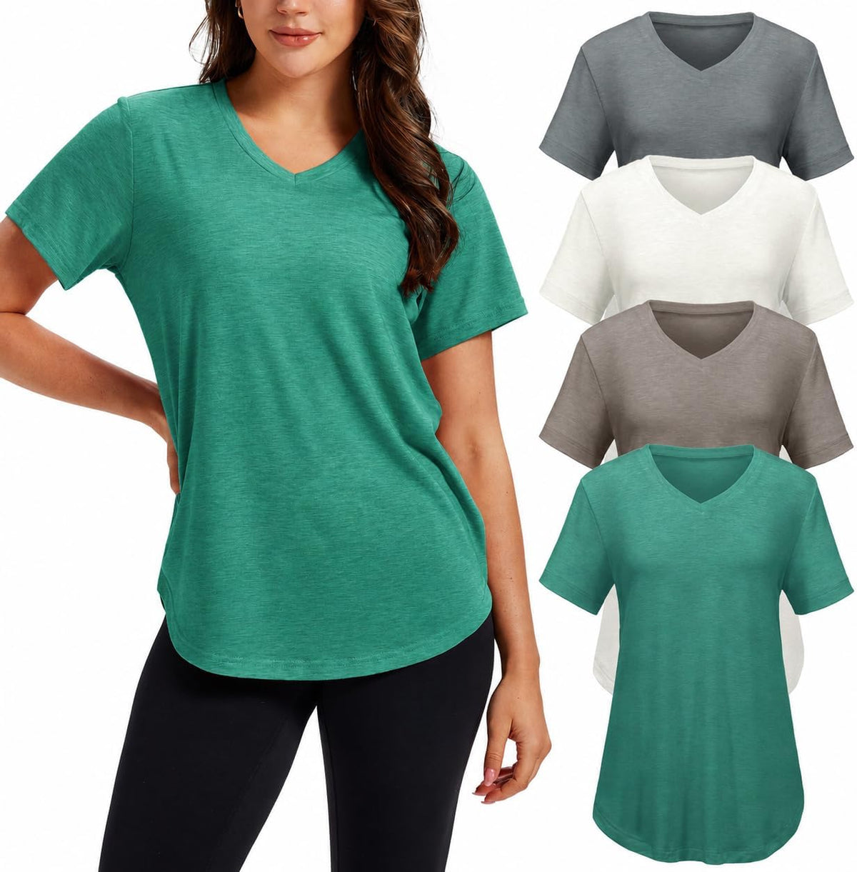 4 Pack V Neck T Shirts for Women Short Sleeve Plus Size Summer Tops