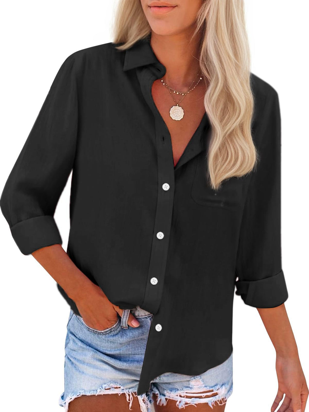 Womens Button Down Shirts Cotton Dress Shirts Oxford Shirts Long Sleeve Work Blouses Collared Tops Tunics with Pocket