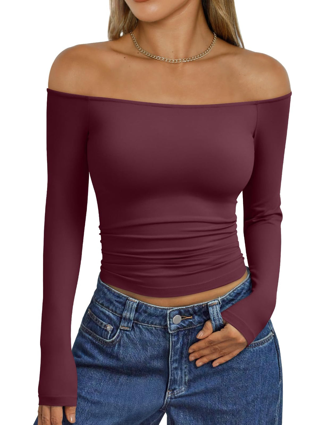 Trendy Queen Womens Off The Shoulder Tops Going Out Basic Sexy T Shirts