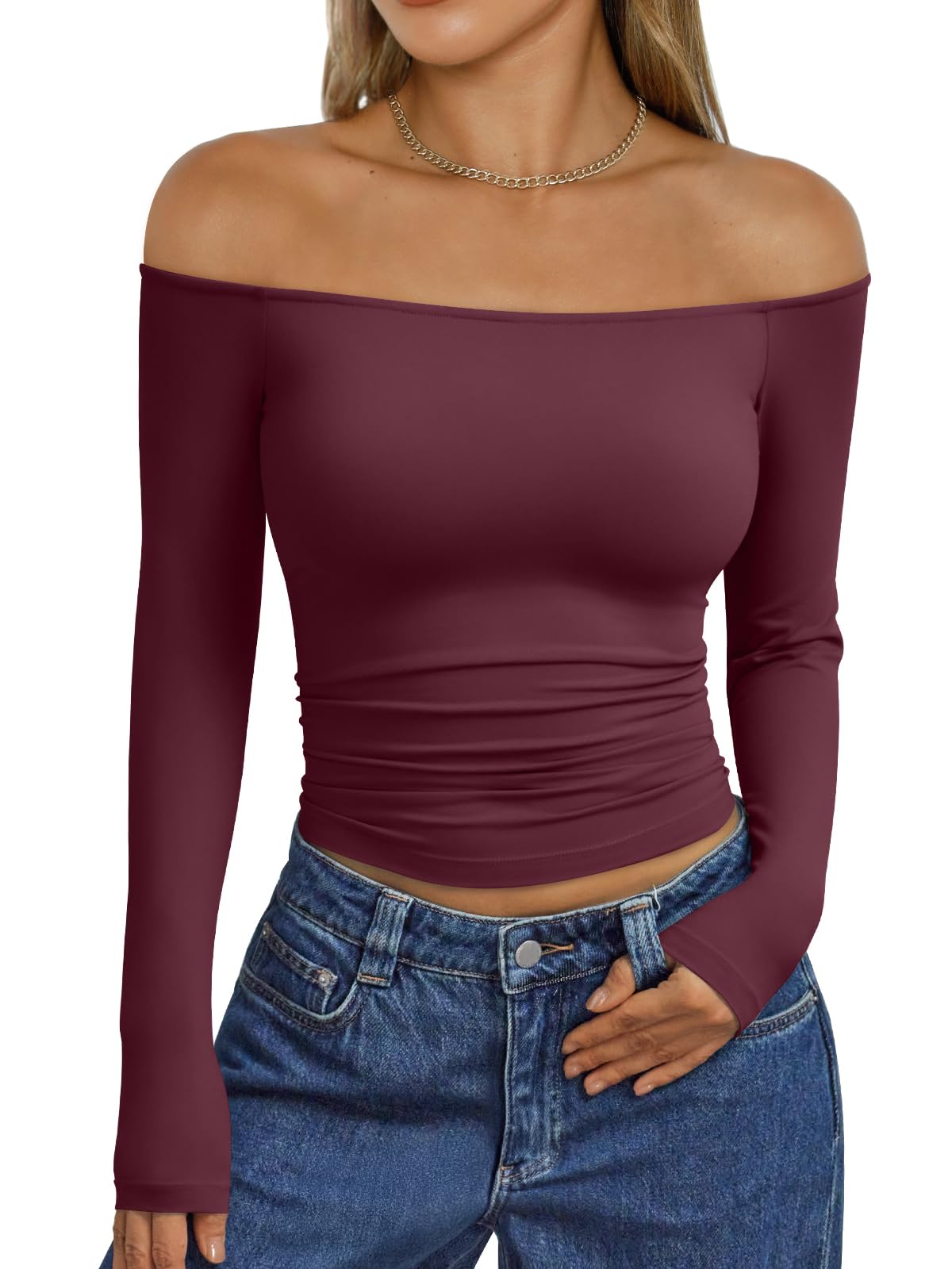 Trendy Queen Womens Off The Shoulder Tops Going Out Basic Sexy T Shirts