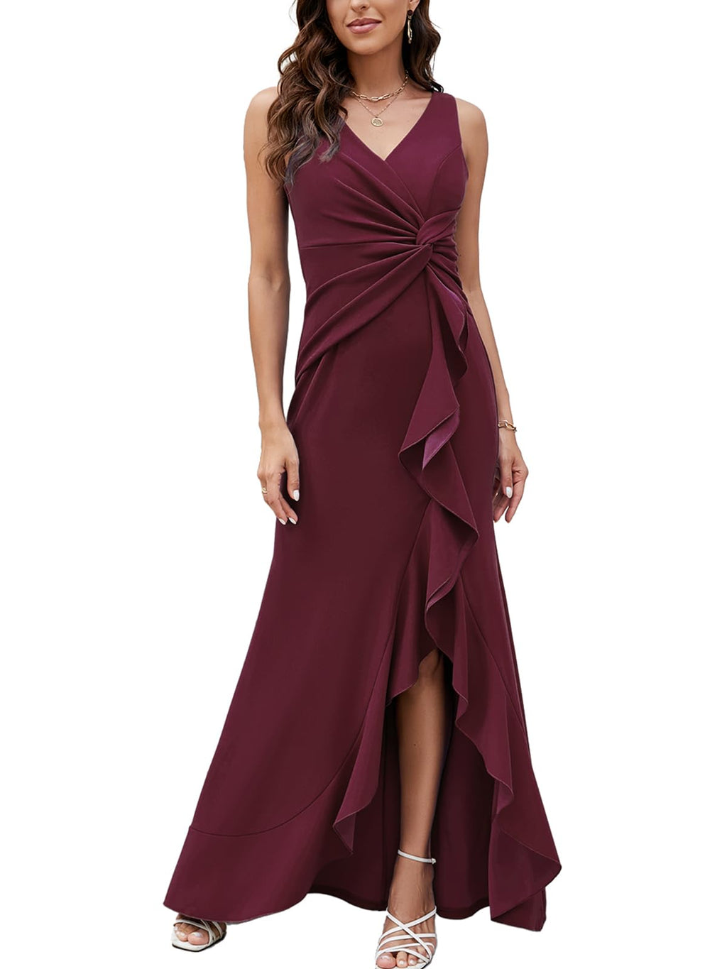 FQA Formal Evening Dresses for Women Elegant Evening Party Prom Dress Long Sexy V Neck Sleeveless Split Wrap