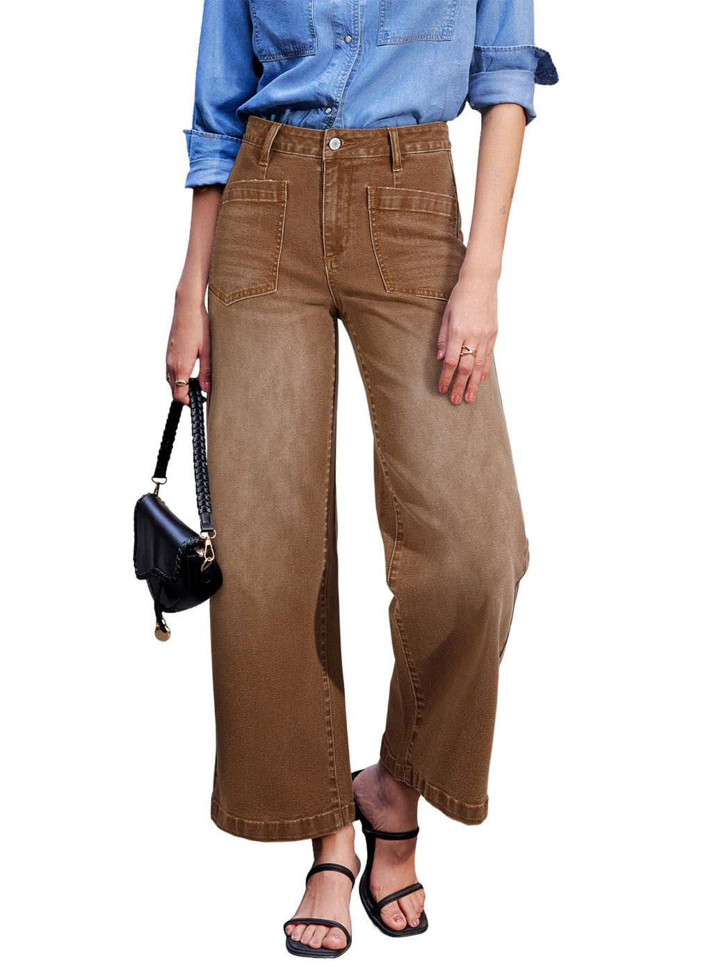 Sidefeel Wide Leg Jeans for Women High Waisted Stretchy Ankle Denim Pants
