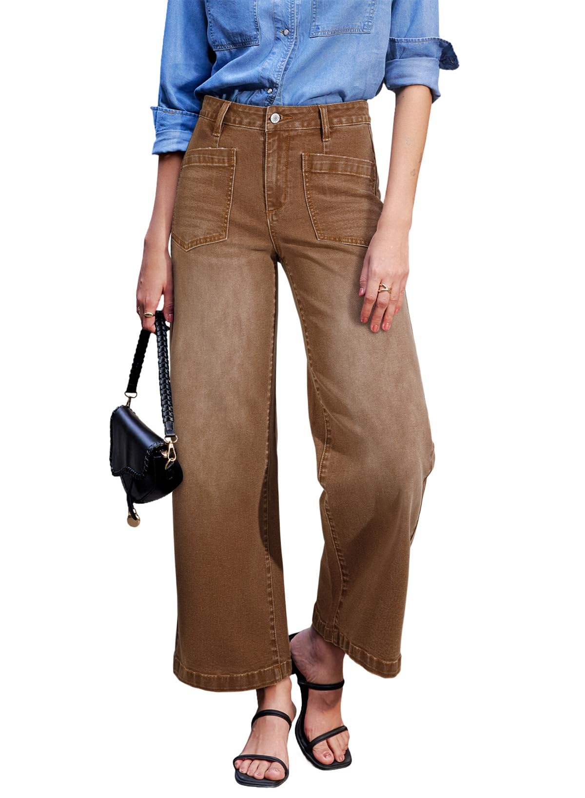 Sidefeel Wide Leg Jeans for Women High Waisted Stretchy Ankle Denim Pants