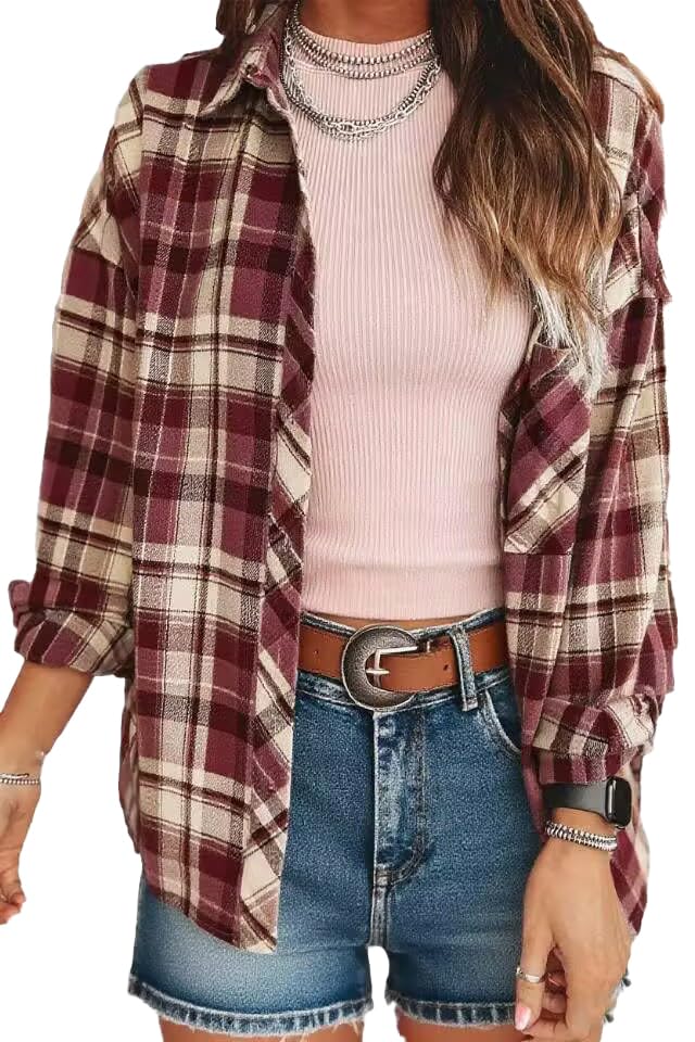 KevaMolly Plaid Flannel Shirts for Women Long Sleeve