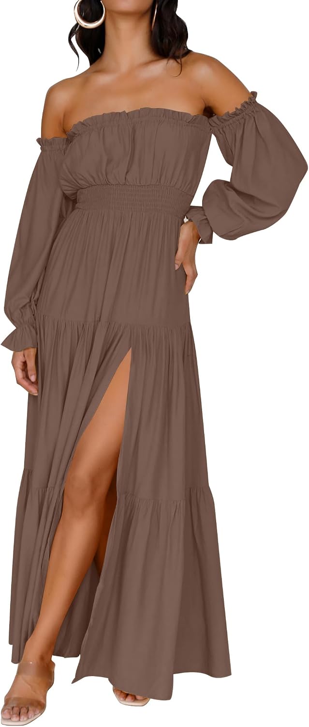 ZESICA Womens Fall Long Sleeve Boho Off Shoulder Maxi Dresses