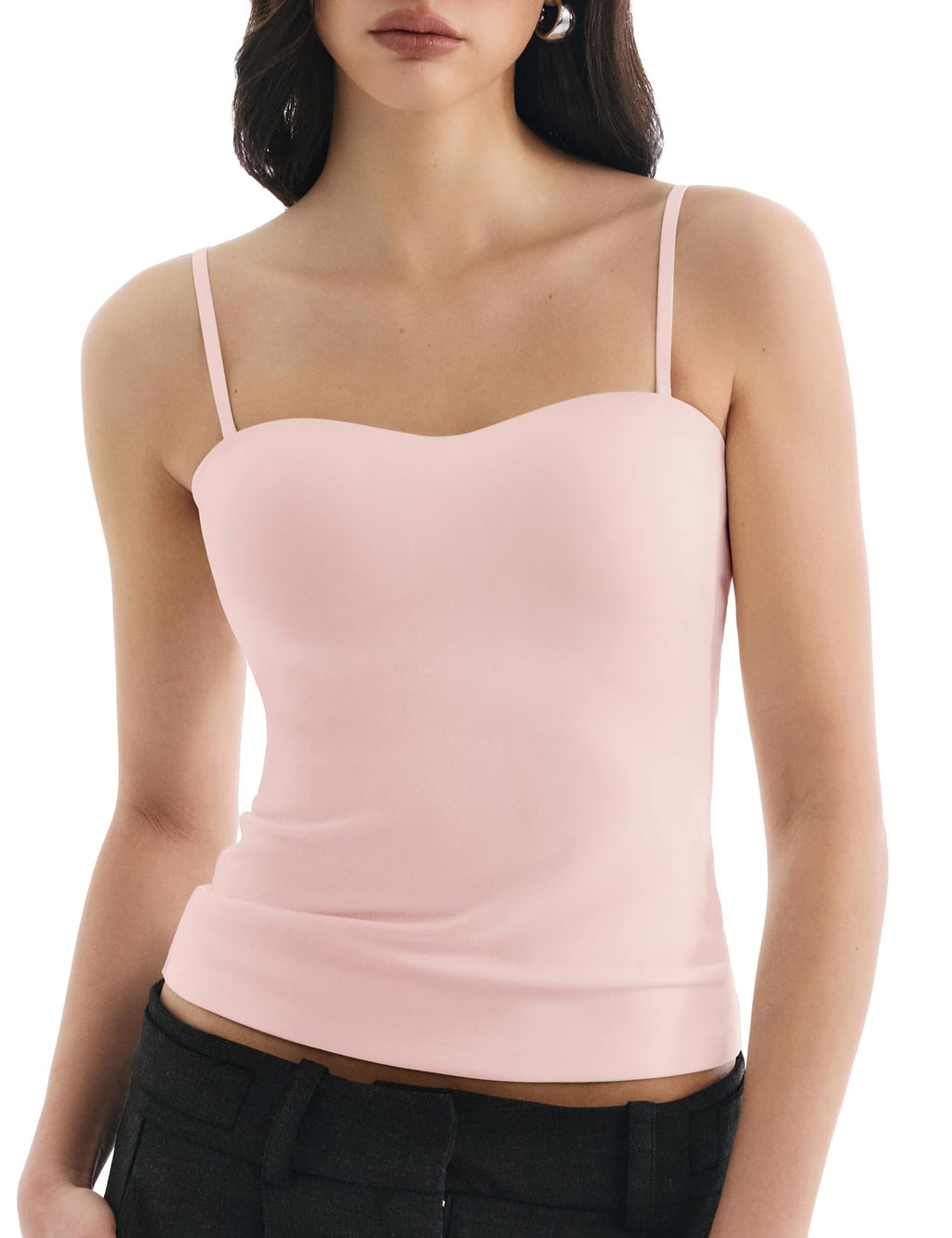 Built in Bra Tank Tops for Women, Double Lined Padded Cami Scoop Neck Spaghetti Straps Basic Summer Top 2026