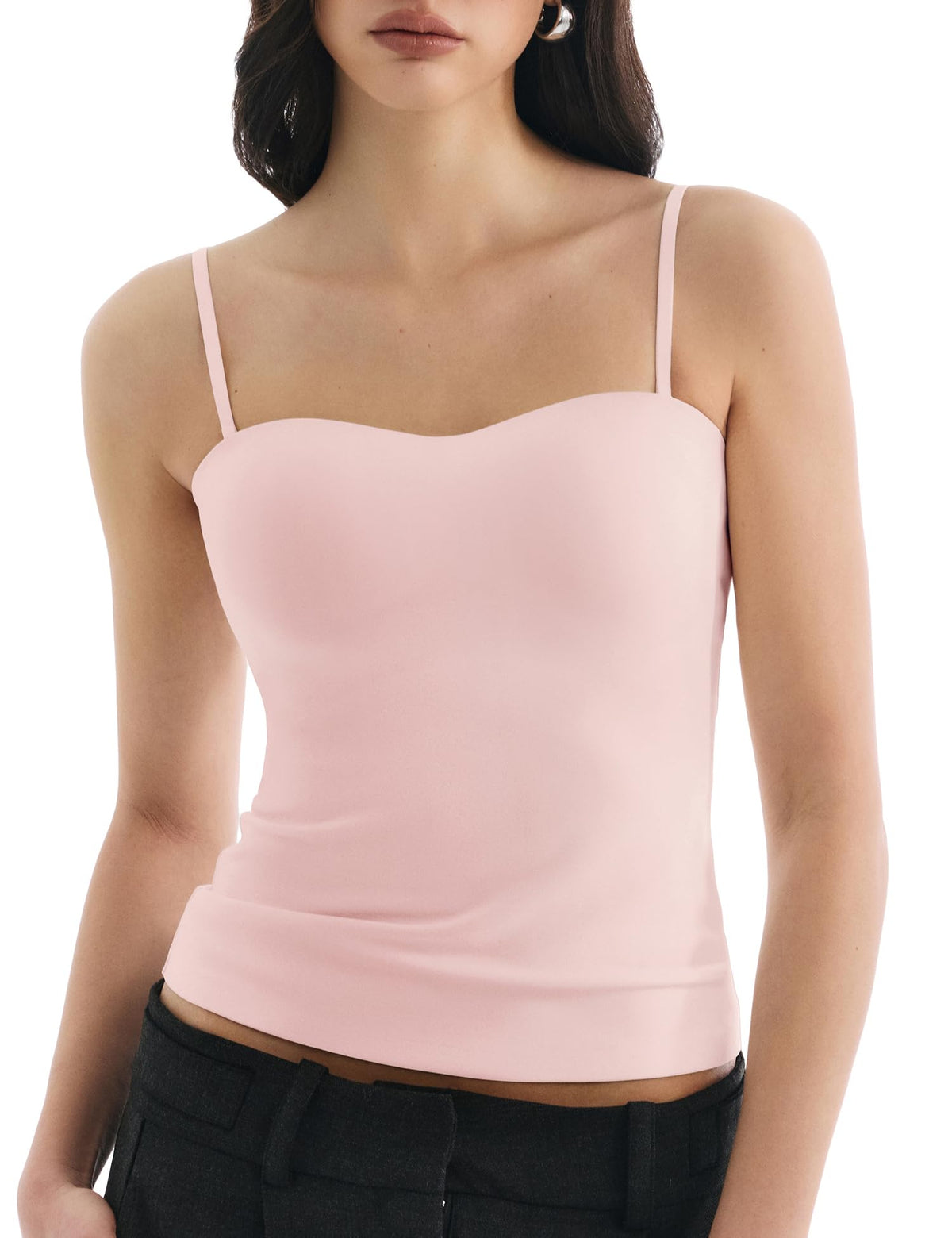 Built in Bra Tank Tops for Women, Double Lined Padded Cami Scoop Neck Spaghetti Straps Basic Summer Top 2026