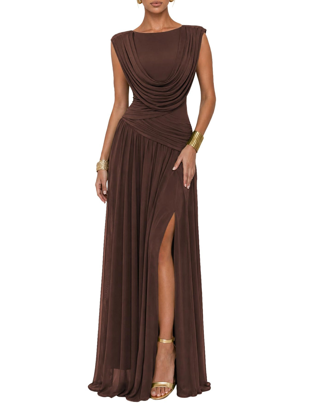 Women Athena Convertible Ruched Formal Wedding Guest Maxi Dress