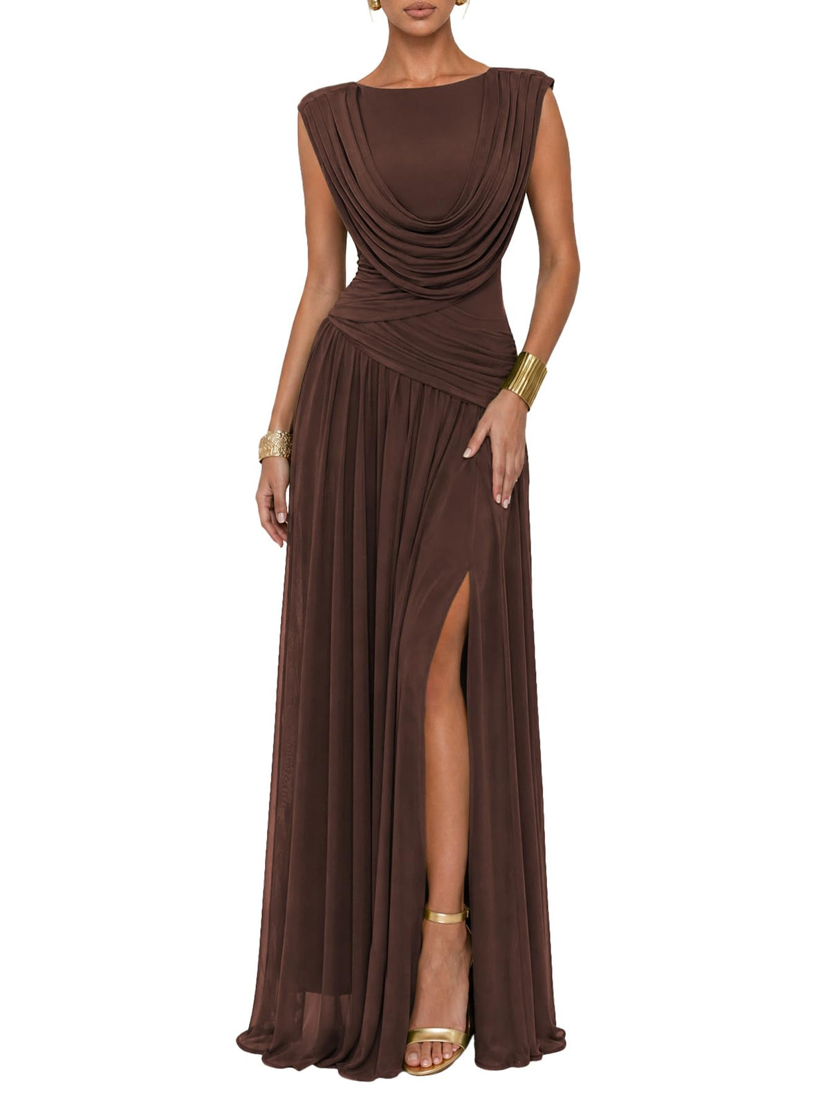 Women Athena Convertible Ruched Formal Wedding Guest Maxi Dress