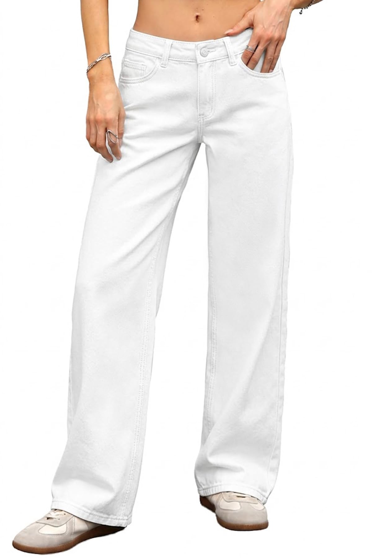 ELLEVEN Low Rise Baggy Jeans for Women, Straight Leg Denim Pants