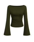 PRETTYGARDEN Womens Bell Long Sleeve Ribbed Knit Tops