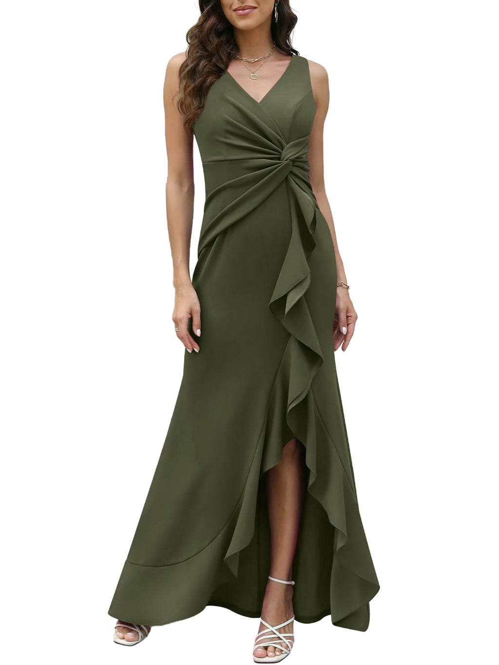 FQA Formal Evening Dresses for Women Elegant Evening Party Prom Dress Long Sexy V Neck Sleeveless Split Wrap