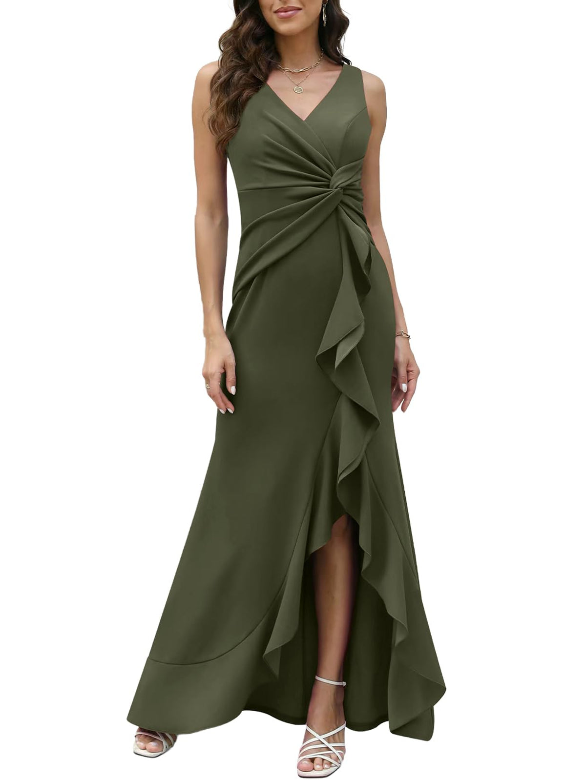 FQA Formal Evening Dresses for Women Elegant Evening Party Prom Dress Long Sexy V Neck Sleeveless Split Wrap