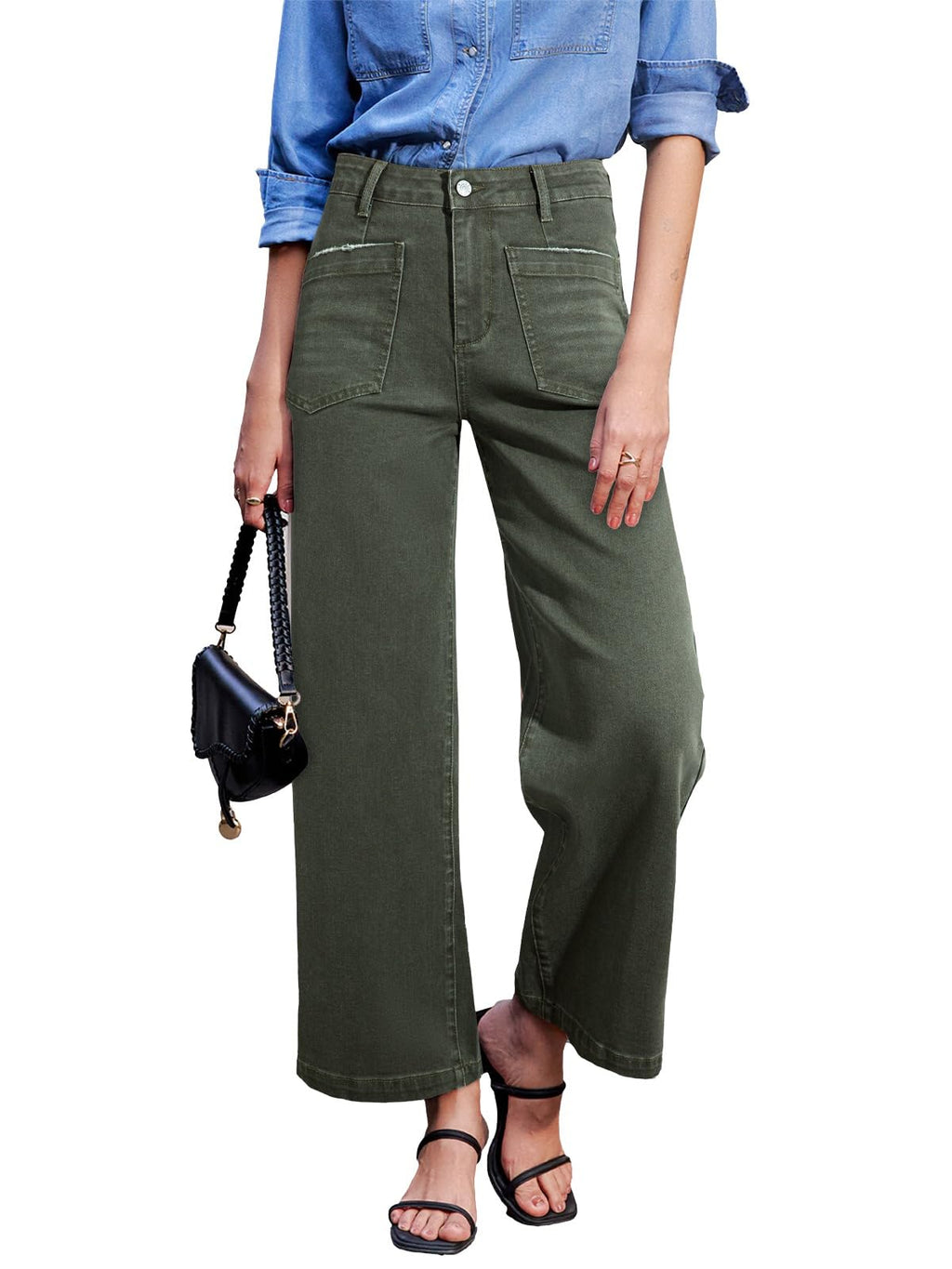 Sidefeel Wide Leg Jeans for Women High Waisted Stretchy Ankle Denim Pants