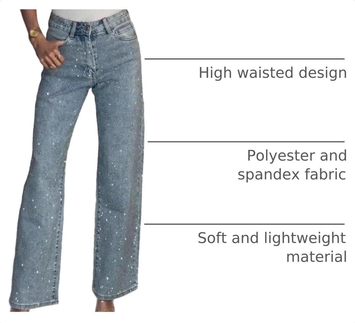 Famnbro Womens Rhinestone Jeans Baggy Y2K Wide Leg Sparkly Denim Pants