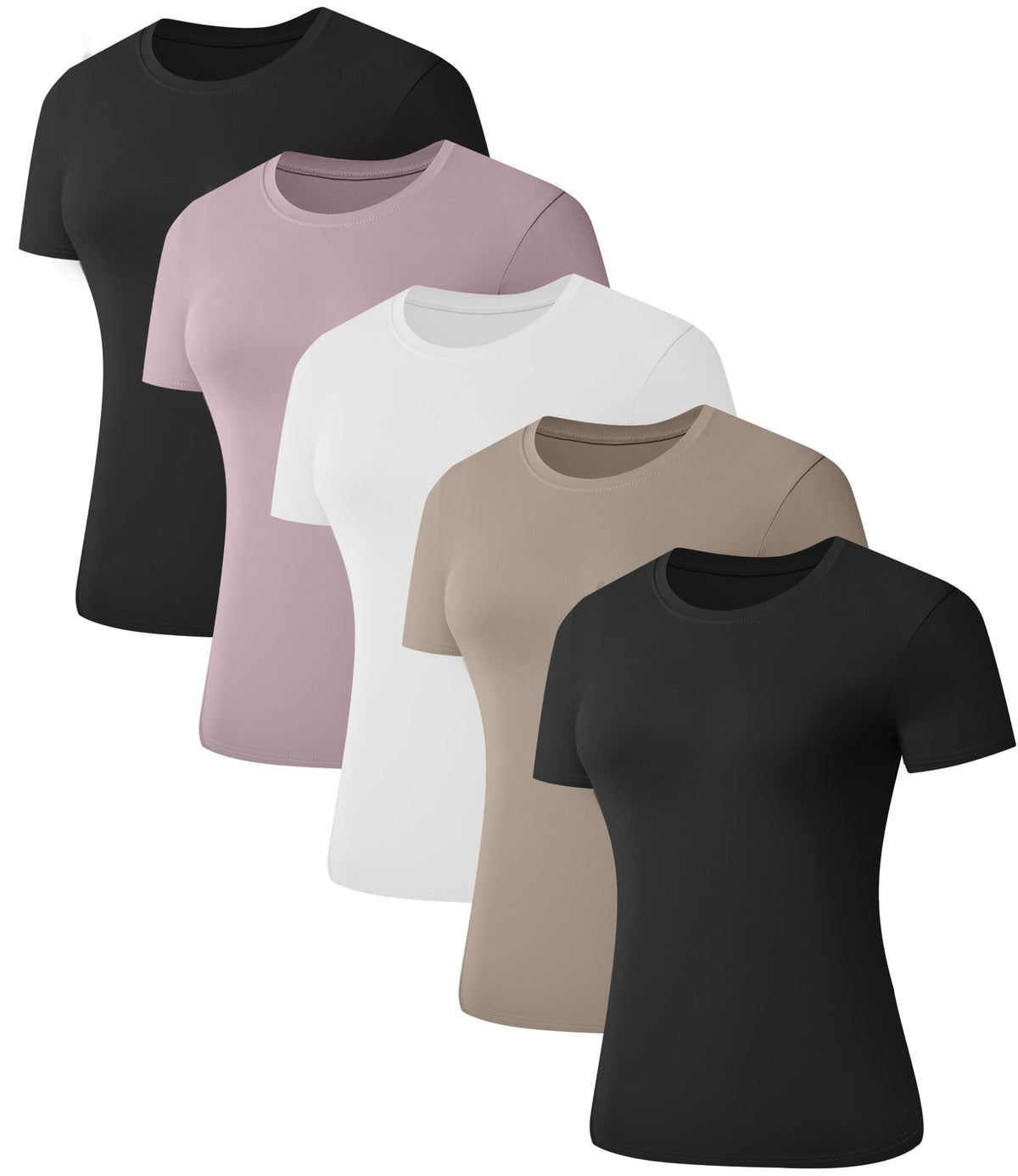 Kinglaman 1/5 Pack Women's Short Sleeve Basic T Shirts Tees Slim Fit Tops