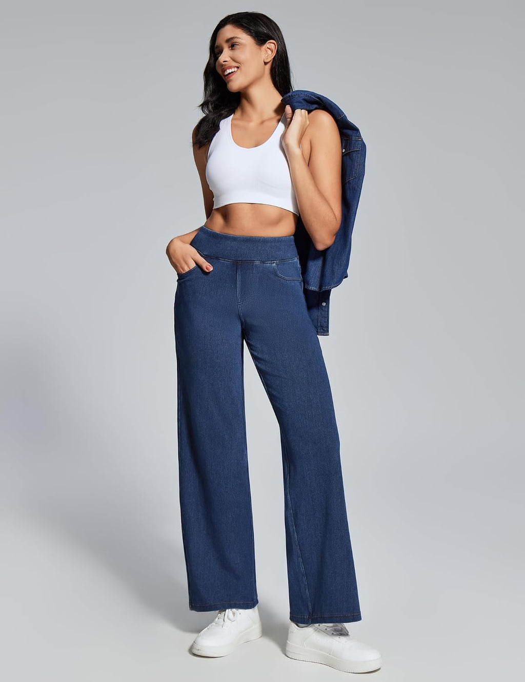 Wide Leg Jeans for Women Trendy Stretchy Pull On Baggy Sweatpant Jeans