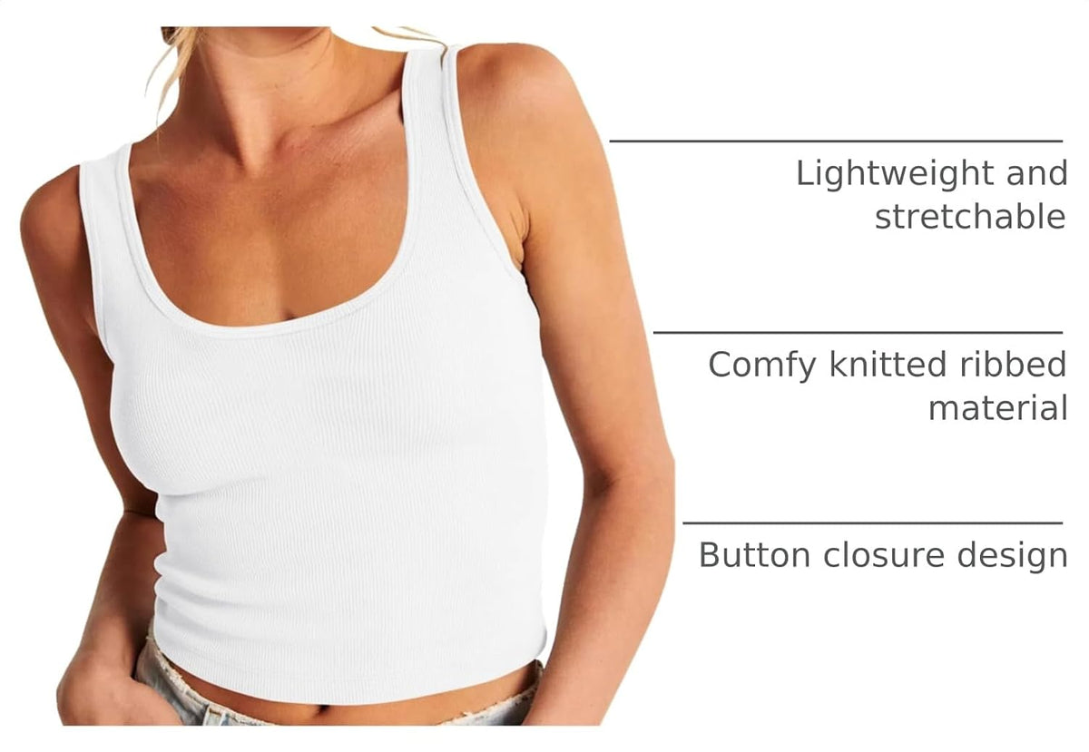 Artfish Women's Scoop Neck Sleeveless Knit Ribbed Fitted Casual Crop Tank Top