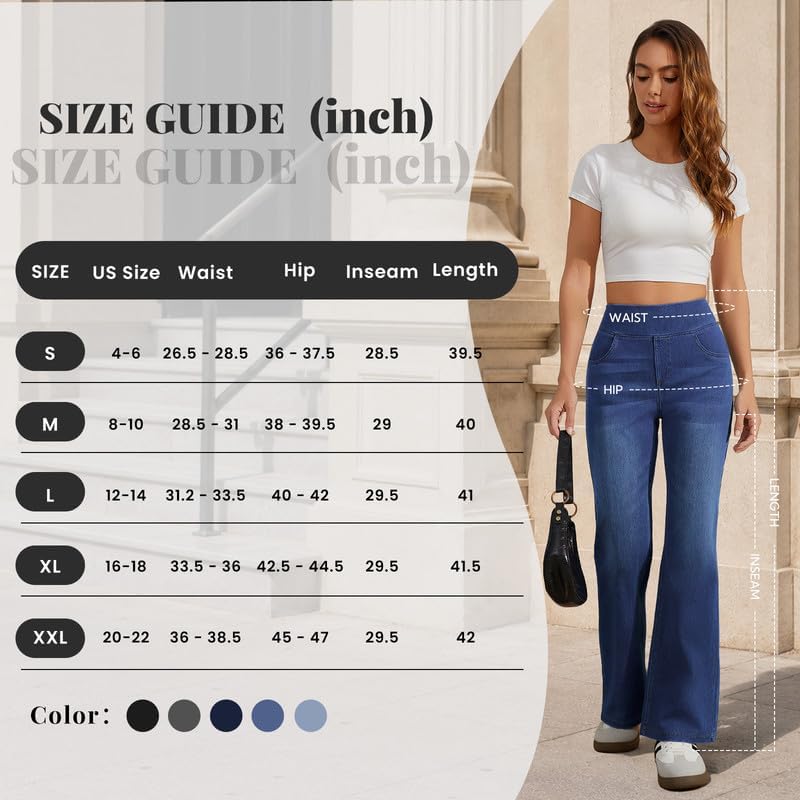 DLOODA Trendy Flare Jeans for Women Pull On Bootcut Stretchy Denim Pants