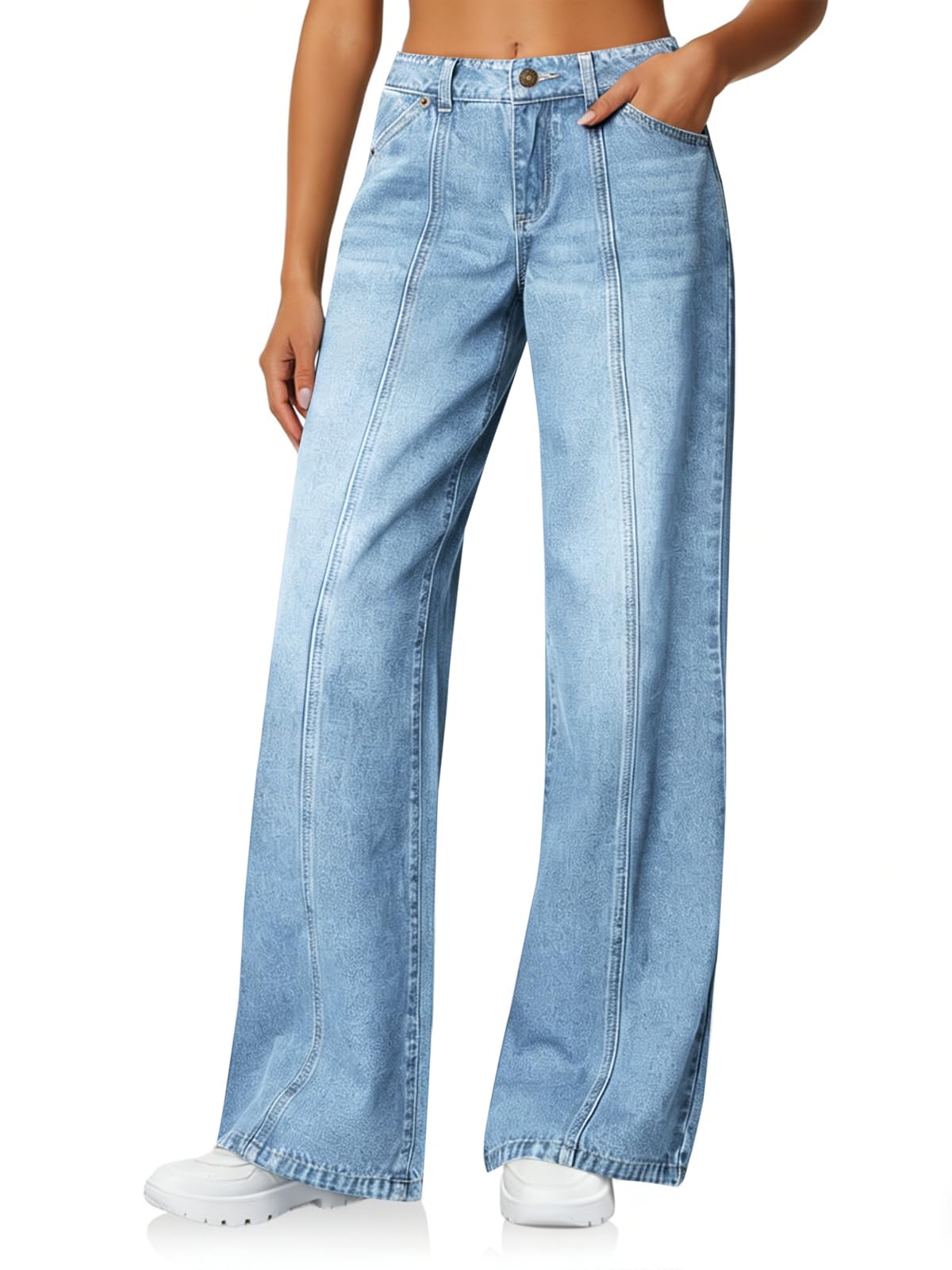 Cicy Bell Womens Wide Leg Jeans High Waisted Stretchy Baggy Denim Pants