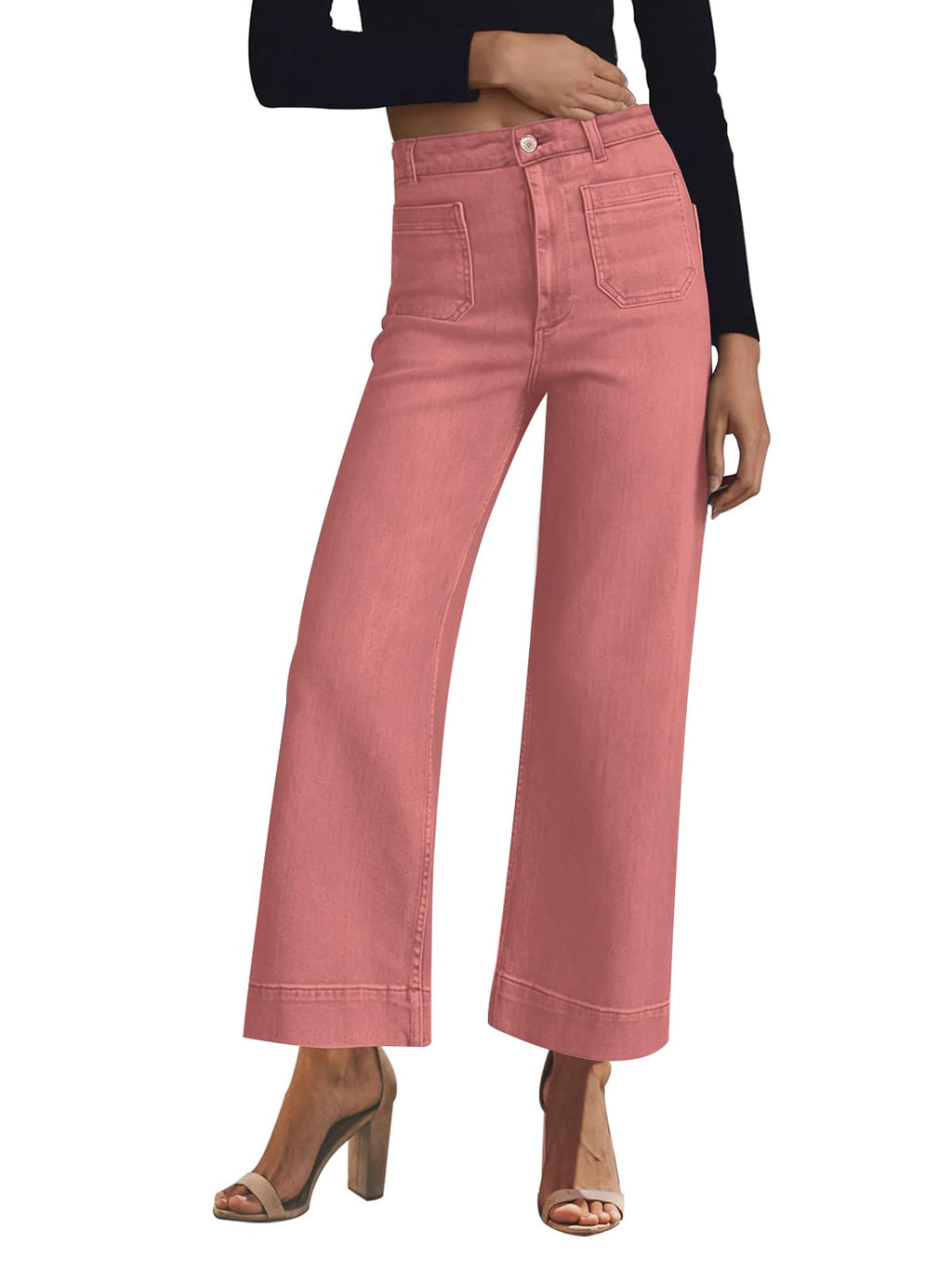 KUNMI Women's Wide Leg Jeans High Waisted Straight Leg Stretchy Denim Pants with Pockets