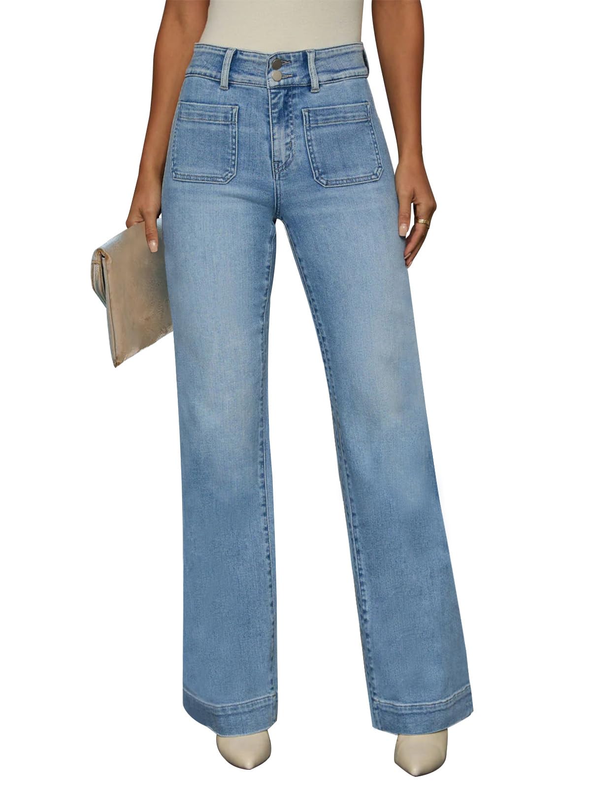 KUNMI Jeans for Women Wide Leg Baggy High Waist Boyfriends Straight Leg Stretchy Denim Pants Trendy Fall 2026