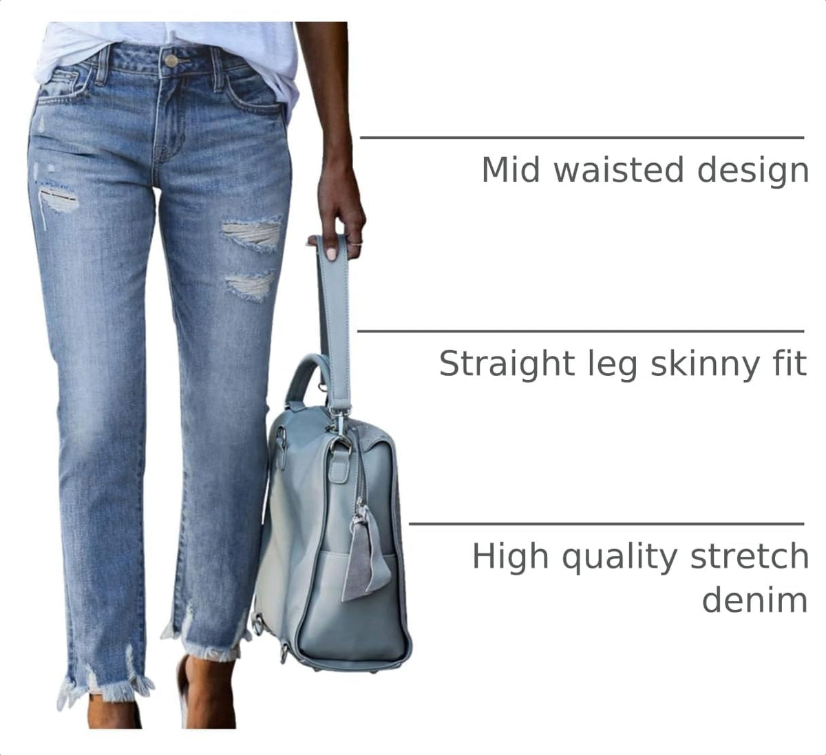 EVALESS Women's High Waisted Tummy Control Straight Ankle Ripped Jeans