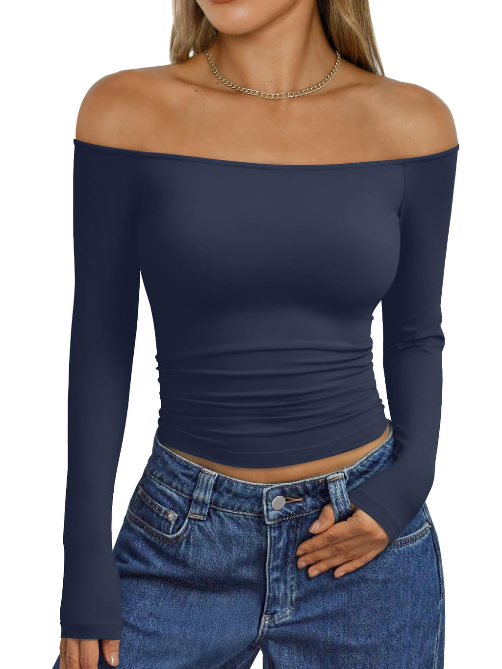 Trendy Queen Womens Off The Shoulder Tops Going Out Basic Sexy T Shirts