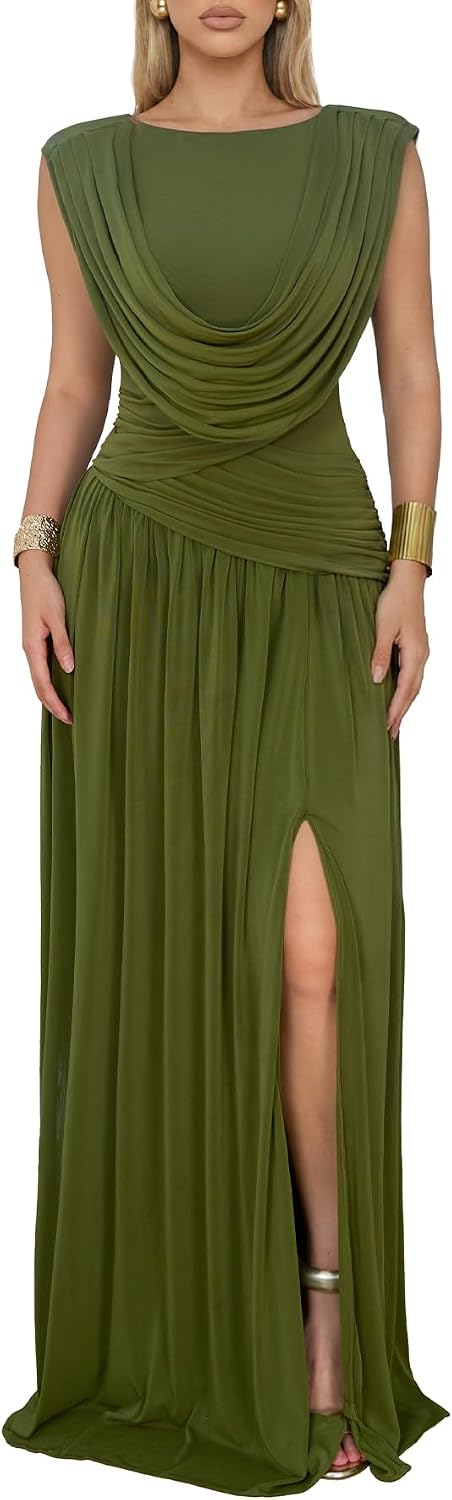 Women Athena Convertible Ruched Formal Wedding Guest Maxi Dress