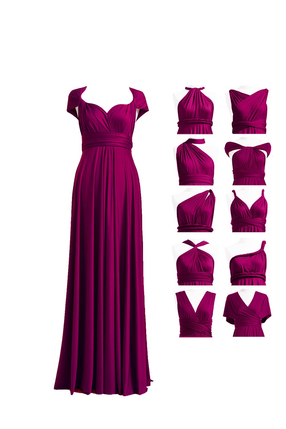 72styles Maxi Infinity Dress for Bridesmaids, Convertible Multi-Way Wrap