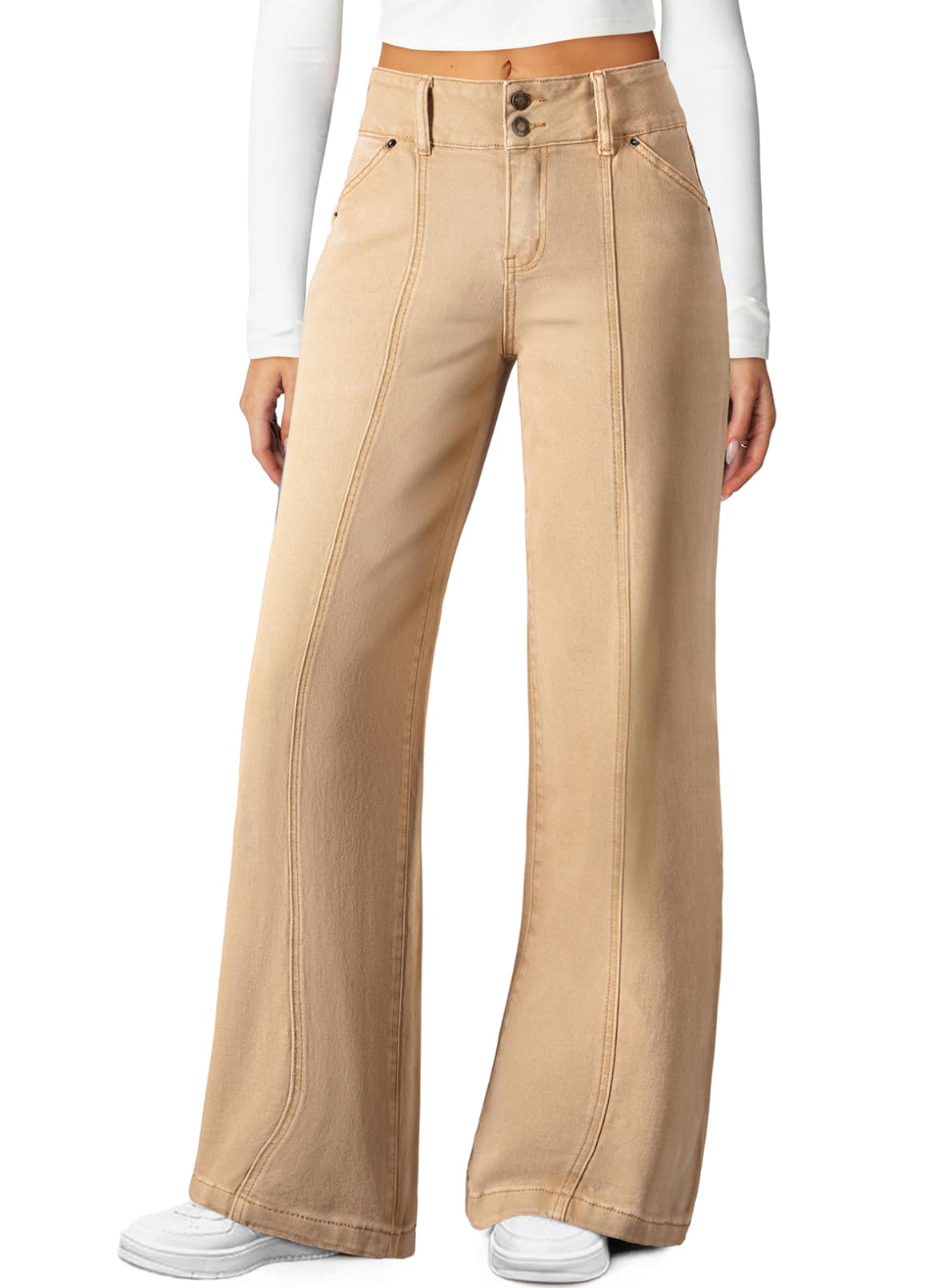 Sidefeel Women's High Waisted Wide Leg Stretchy Jeans