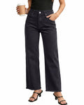 GRAPENT Straight Leg Jeans for Women High Waisted Stretchy Frayed Raw Hem Loose Denim Pants Casual Baggy Jean Trousers