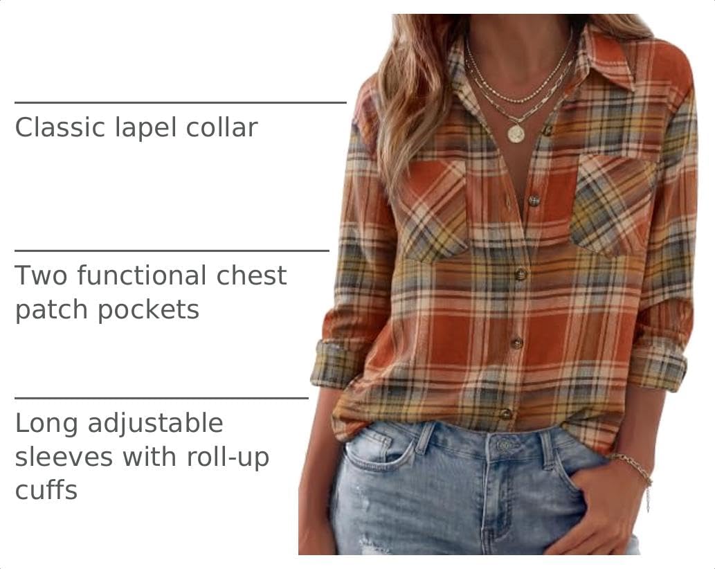 Zeagoo Womens Flannel Shirts Long Sleeve Button Down Casual Fall Plaid Top