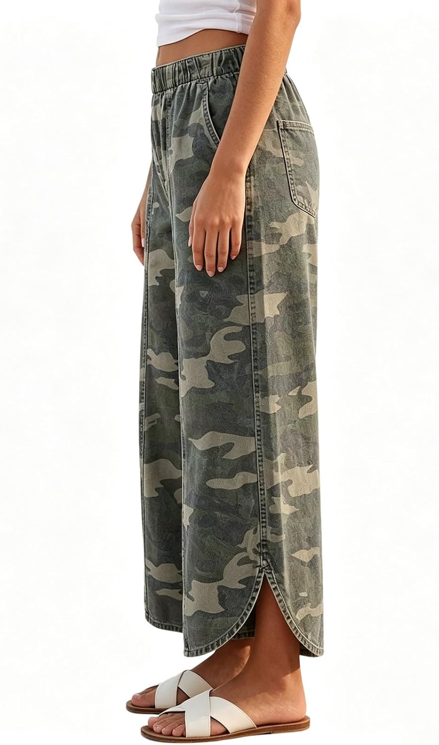 CHARTOU Women Y2k Wide Leg Jeans Elastic Waist Tulip Hem Casual Cropped Ankle Lenght Denim Pants