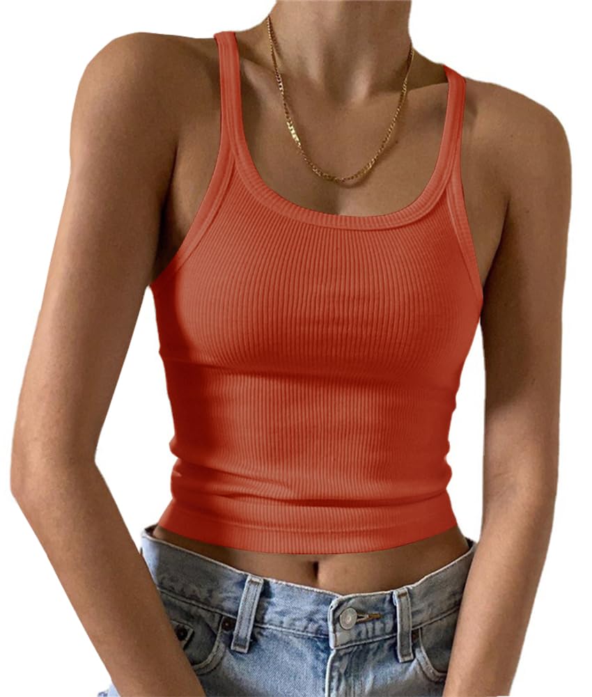 Artfish Women's Sleeveless Tank Top Form Fitting Scoop Neck Ribbed Knit Basic Cami Shirts