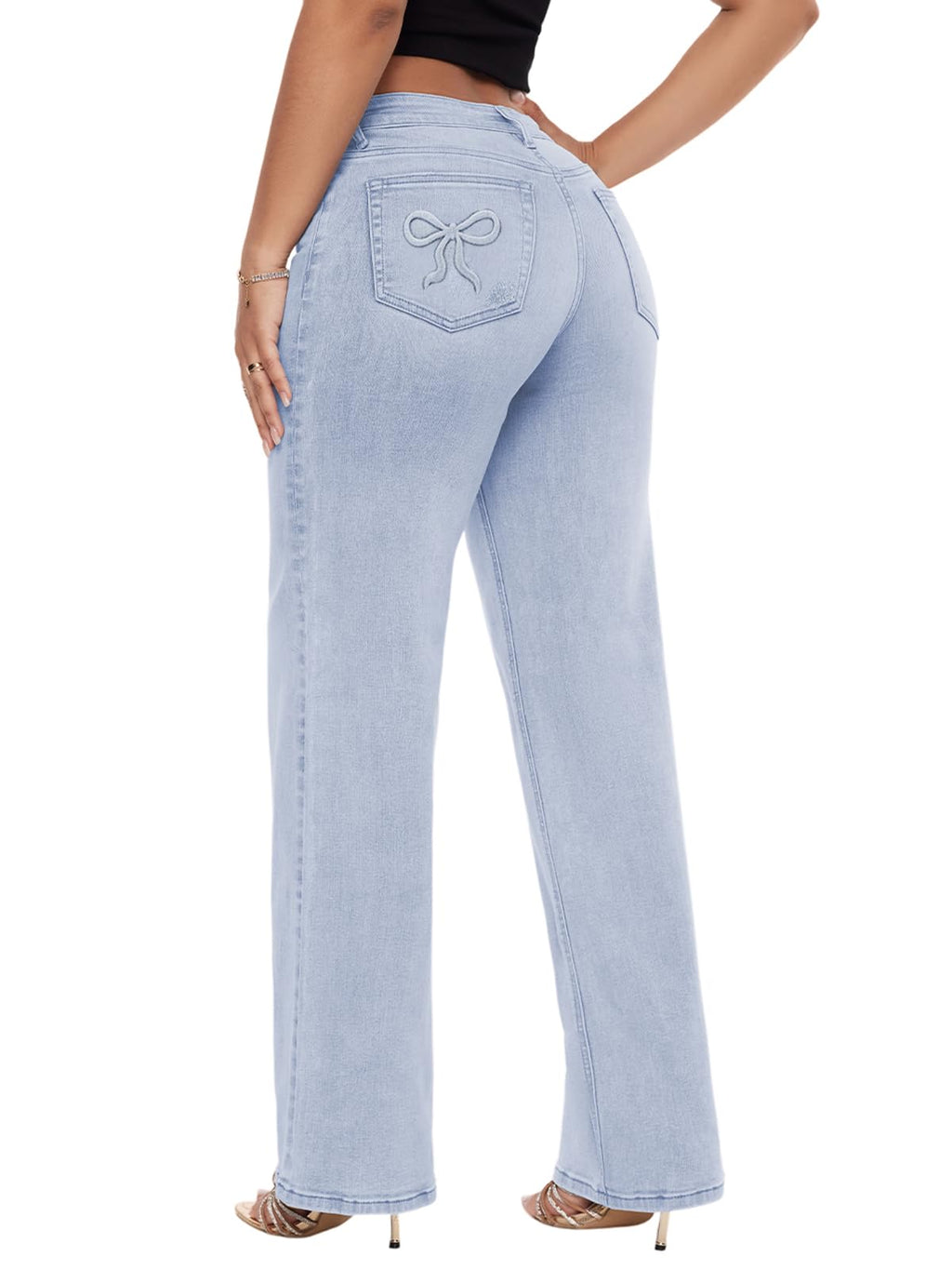 ONESO Wide Leg Jeans for Women Mid Low Rise Baggy Stretchy Denim Pants